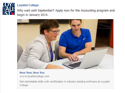 Facebook: January Start Campaign, October 31, 2013 – January 4, 2014 (ACCT)
