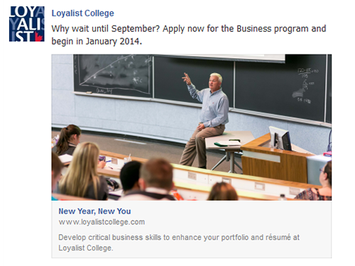 Facebook: January Start Campaign, October 31, 2013 – January 4, 2014 (BUSI)