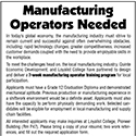 Manufacturing Operators Needed – Picton & Napanee – December 2003