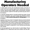 Manufacturing Operators Needed – Community Press – March 2005