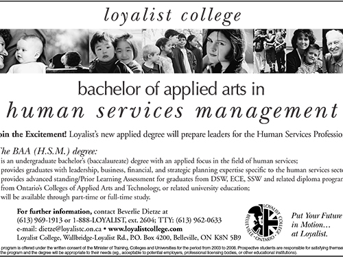 Human Services Management Applied Degree KWS Ad April 2003