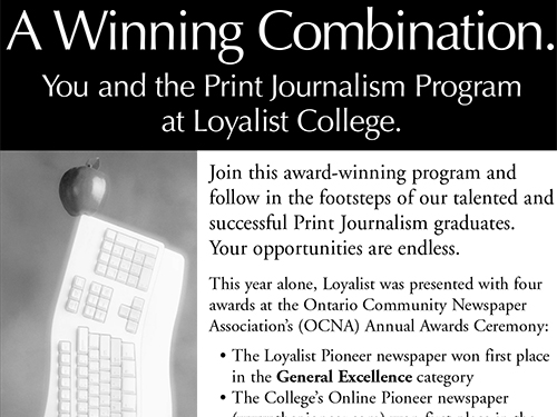 Print Journalism Napanee/Picton Ad April 2003