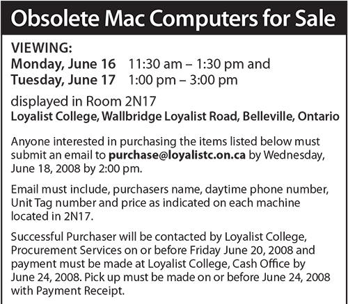 Obsolete Mac Computers for Sale – Community Press – October 2008